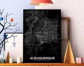 ALBUQUERQUE New Mexico NM US map poster black white Hometown City Print Modern Home Decor Office Decoration Wall Art Dorm Bedroom Gift