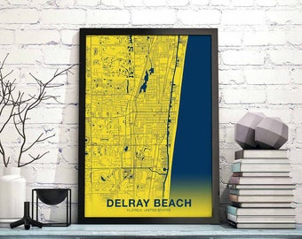 DELRAY BEACH Florida FL us map poster color Hometown City Print Modern Home Decor Office Decoration Wall Art Dorm Bedroom Gift