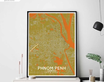 PHNOM PENH Cambodia map poster black white Hometown City Print Modern Home Decor Office Decoration Wall Art Dorm Bedroom Gift