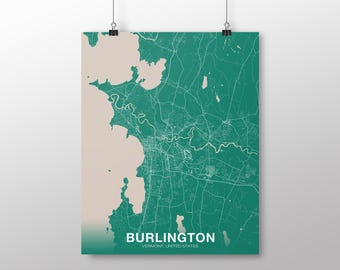 BURLINGTON Vermont US map poster color Hometown City Print Modern Home Decor Office Decoration Wall Art Dorm Bedroom Gift