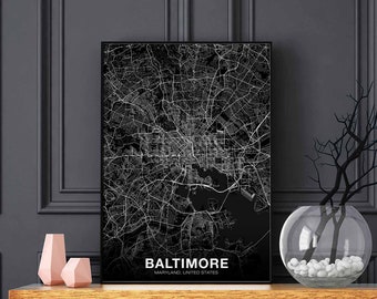 BALTIMORE Maryland MD USA map poster black white Hometown City Print Modern Home Decor Office Decoration Wall Art Dorm Bedroom Gift