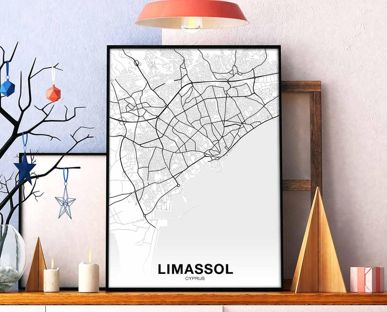 LIMASSOL Cyprus map poster black white Hometown City Print Modern Home Decor Office Decoration Wall Art Dorm Bedroom Gift