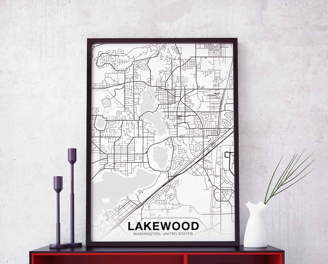 LAKEWOOD Washington WA USA Map Poster Black White Hometown Etsy