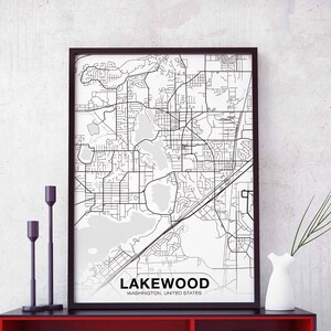 LAKEWOOD Washington WA USA Map Poster Black White Hometown City Print ...