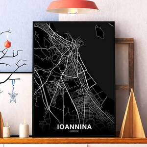 IOANNINA Griechenland Karte Poster schwarz weiß Hometown City Print Moderne Wohnkultur Büro Dekoration Wand Kunst Wohnheim Schlafzimmer Geschenk