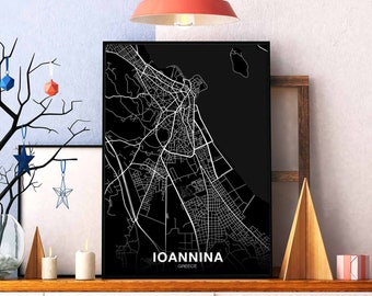 IOANNINA  Greece map poster black white Hometown City Print Modern Home Decor Office Decoration Wall Art Dorm Bedroom Gift