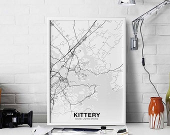 KITTERY Maine ME USA map poster black white Hometown City Print Modern Home Decor Office Decoration Wall Art Dorm Bedroom Gift