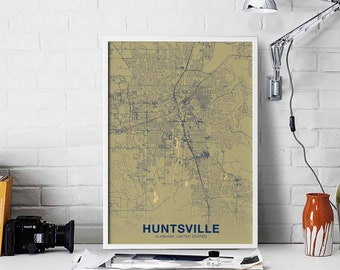 HUNTSVILLE  Alabama AL USA poster color Hometown City Print Modern Home Decor Office Decoration Wall Art Dorm Bedroom Gift