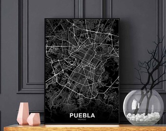 PUEBLA Mexico map poster black white Hometown City Print Modern Home Decor Office Decoration Wall Art Dorm Bedroom Gift