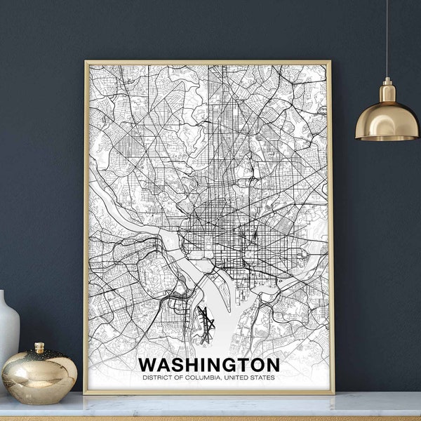 WASHINGTON DC USA carte affiche noir blanc Hometown City Print Modern Home Decor Office Décoration Wall Art Dortoir Chambre Cadeau