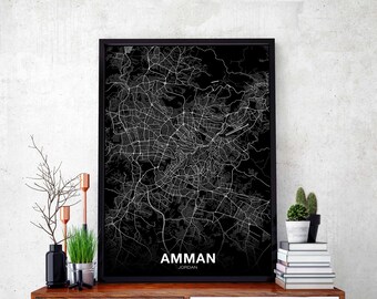 AMMAN Jordan map poster black white Hometown City Print Modern Home Decor Office Decoration Wall Art Dorm Bedroom Gift
