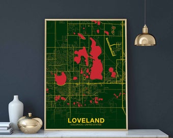 LOVELAND Colorado CO USA map poster color Hometown City Print Modern Home Decor Office Decoration Wall Art Dorm Bedroom Gift