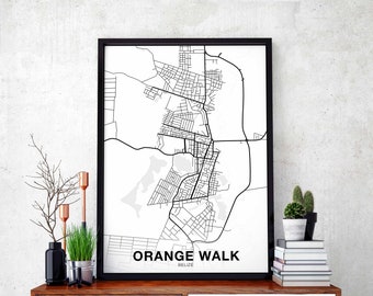 ORANGE WALK Belize map poster black white Hometown City Print Modern Home Decor Office Decoration Wall Art Dorm Bedroom Gift