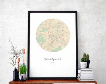 STUTTGART Germany map poster wall decor design modern minimal nordic travel bedroom home art vintage retro dorm nursery housewarming