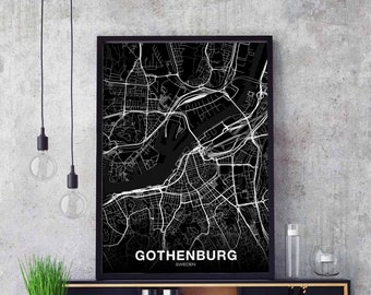 GOTHENBURG Sweden map poster black white Hometown City Print Modern Home Decor Office Decoration Wall Art Dorm Bedroom Gift