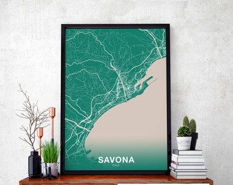 SAVONA Italy map poster color Hometown City Print Modern Home Decor Office Decoration Wall Art Dorm Bedroom Gift