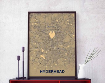 HYDERABAD India map poster color Hometown City Print Modern Home Decor Office Decoration Wall Art Dorm Bedroom Gift