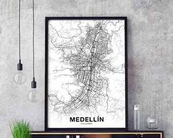 MEDELLIN Colombia map poster black white Hometown City Print Modern Home Decor Office Decoration Wall Art Dorm Bedroom Gift
