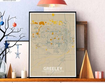 GREELEY Colorado usa map poster black white Hometown City Print Modern Home Decor Office Decoration Wall Art Dorm Bedroom Gift