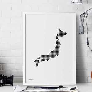 JAPAN minimal dots retro Landkarte schwarz weiß Wand Dekor Design modern schweizerisch skandinavisch Einweihungsparty