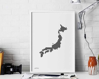 JAPAN minimal dots retro map poster black white wall decor design modern swiss scandinavian nordic housewarming travel