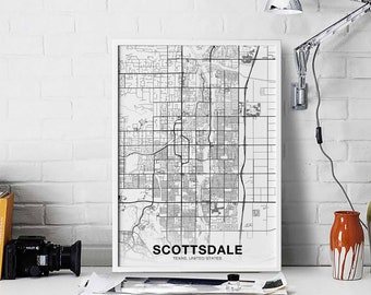 SCOTTSDALE Arizona AZ USA map poster black white Hometown City Print Modern Home Decor Office Decoration Wall Art Dorm Bedroom Gift
