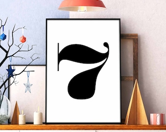 Seven '7' number character type poster black white wall decor design motto swiss scandinavian minimal art modern quote nordic