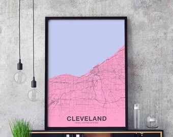 CLEVELAND Ohio OH USA poster color Hometown City Print Modern Home Decor Office Decoration Wall Art Dorm Bedroom Gift
