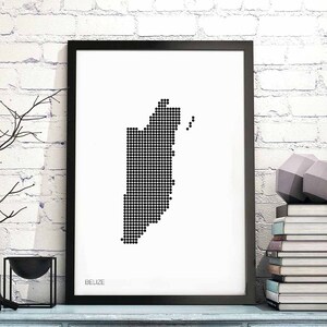 BELIZE pontos mínimos retro mapa pôster preto branco decoração de parede design moderno suíço escandinavo nórdico inauguração de casa viagem quarto