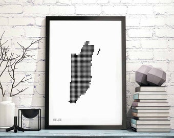 BELIZE minimal dots retro map poster black white wall decor design modern swiss scandinavian nordic housewarming travel bedroom