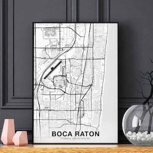 BOCA RATON Florida FL usa map poster black white Hometown City Print Modern Home Decor Office Decoration Wall Art Dorm Bedroom Gift