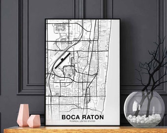 BOCA RATON Florida FL usa map poster black white Hometown City Print Modern Home Decor Office Decoration Wall Art Dorm Bedroom Gift