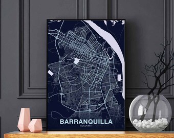 BARRANQUILLA Colombia map poster color Hometown City Print Modern Home Decor Office Decoration Wall Art Dorm Bedroom Gift