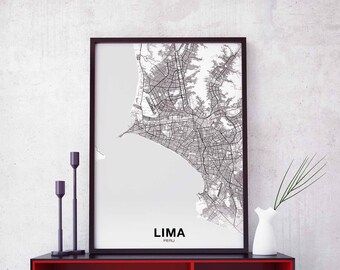 LIMA Peru map poster Hometown City Print Modern Home Decor Office Decoration Wall Art Dorm Bedroom Gift