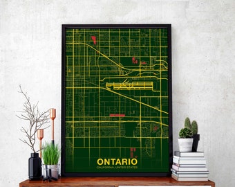 ONTARIO California CA USA poster color Hometown City Print Modern Home Decor Office Decoration Wall Art Dorm Bedroom Gift