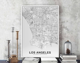 LOS ANGELES California CA usa map poster black white Hometown City Print Modern Home Decor Office Decoration Wall Art Dorm Bedroom Gift