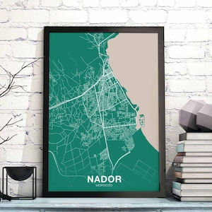 NADOR maroc 12 couleurs carte affiche couleurs ville natale ville impression moderne décor à la maison bureau décoration mur art dortoir chambre cadeau