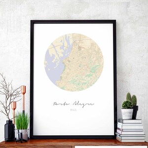 Póster de mapa de PORTO ALEGRE Brasil, decoración de pared, diseño moderno, minimalista, nórdico, para viajes, dormitorio, hogar, arte vintage, retro, dormitorio, guardería, inauguración de la casa