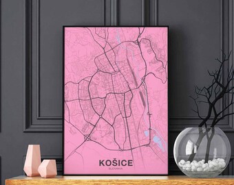 KOSICE Slovakia map poster color Hometown City Print Modern Home Decor Office Decoration Wall Art Dorm Bedroom Gift