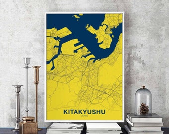 KITAKYSHU Japan map poster color Hometown City Print Modern Home Decor Office Decoration Wall Art Dorm Bedroom Gift