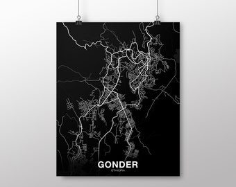 GONDER Ethiopia map poster black white Hometown City Print Modern Home Decor Office Decoration Wall Art Dorm Bedroom Gift