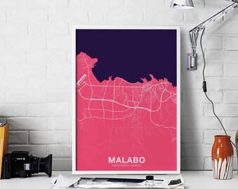 MALABO Equatorial Guinea map poster color Hometown City Print Modern Home Decor Office Decoration Wall Art Dorm Bedroom Gift
