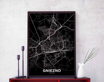 GNIEZNO Poland map poster black white Hometown City Print Modern Home Decor Office Decoration Wall Art Dorm Bedroom Gift