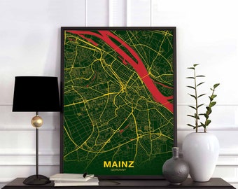 MAINZ Germany map poster color Hometown City Print Modern Home Decor Office Decoration Wall Art Dorm Bedroom Gift