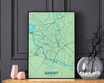 GHENT Belgium Belgique map poster color Hometown City Print Modern Home Decor Office Decoration Wall Art Dorm Bedroom Gift