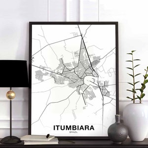 Póster de mapa de ITUMBIARA, Brasil, ciudad natal, impresión moderna, decoración del hogar, decoración de la oficina, arte de pared, dormitorio, regalo
