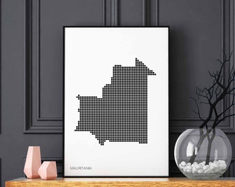 MAURITANIA minimal dots retro map poster black white wall decor design modern swiss scandinavian nordic housewarming travel