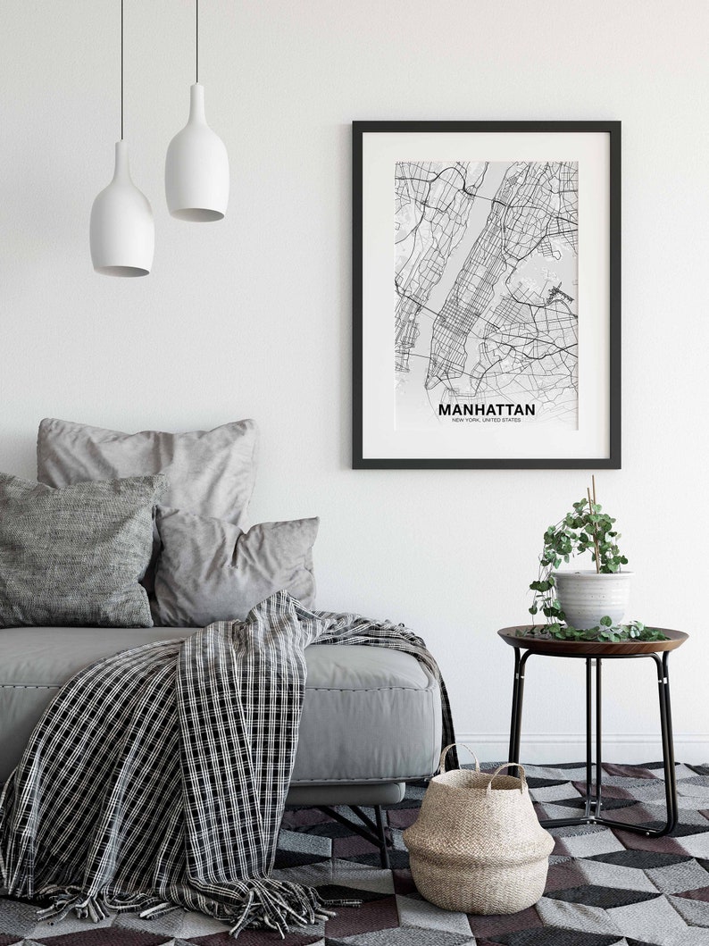 MANHATTAN New York Ny Usa Map Poster Black White Hometown City Print ...