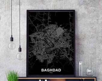BAGHDAD Iraq map poster black white Hometown City Print Modern Home Decor Office Decoration Wall Art Dorm Bedroom Gift