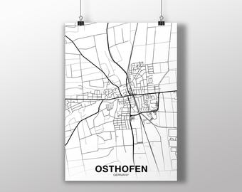 OSTHOFEN Germany map poster Hometown City Print Modern Home Decor Office Decoration Wall Art Dorm Bedroom Gift